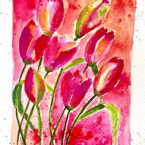 Aquarell pinke Tulpen Original (kein Druck) Unikat handgemalt
