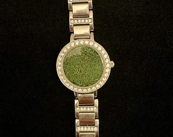 Moss Art Wristwatch: Upcycled Fossil Relic Watch for Nature Lovers