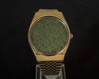 Moss Art Wristwatch: Upcycled Vintage Gold Watch for Nature Lovers