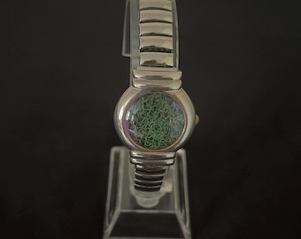 Upcycled Moss Art Wristwatch: Vintage Silver-Colored Nature Watch
