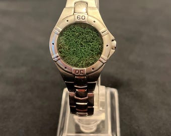 Moss Art Wristwatch: Upcycled Fossil Relic Watch for Nature Lovers