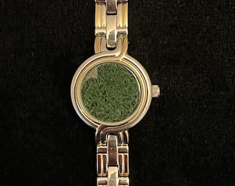 Moss Art Wristwatch: Upcycled Fossil Relic Watch for Nature Lovers