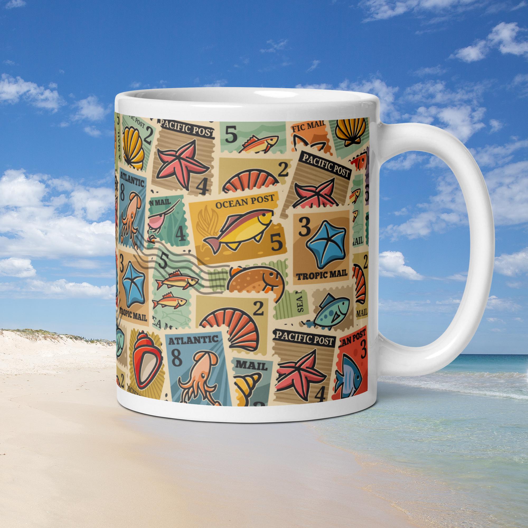 Ideal Mug for Stamp Lovers - Postcrossing Gift - Marine Postage Coffee Mug  - Ocean Stamp Mug - Sea Creatures Collector Cup - Etsy