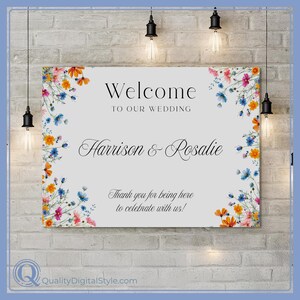Watercolor Wildflower Wedding Welcome Sign: Floral Decor (Editable Canva Template - Instant Digital Download)