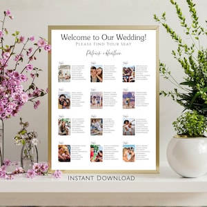 Wedding Seating Chart Template Editable Canva Custom Photo Guest Sign Find Your Seat Reception Table Plan Printable Assignment Display Boho