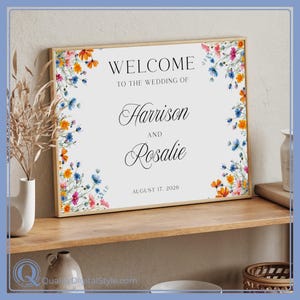 Watercolor Wildflower Wedding Welcome Sign: Floral Decor (Editable Canva Template - Instant Digital Download)