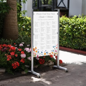 Wildflower Seating Chart Template Canva, Alphabetical Wedding Seating Sign, Watercolor Floral Last Name Table Assignment Reception Poster