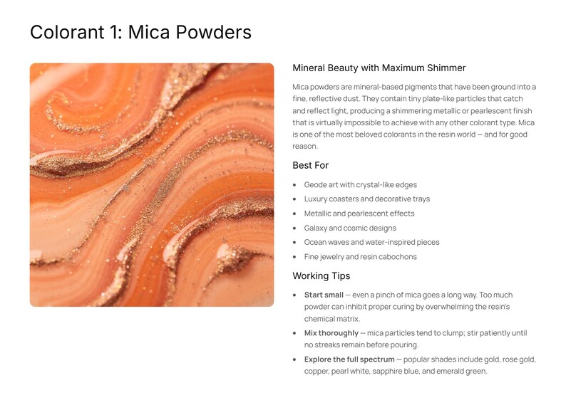Puede incluir: Imagen abstracta de polvos de mica en tonos naranja y dorado, creando un efecto arremolinado y veteado. La imagen muestra la calidad brillante y reflectante del pigmento, ideal para arte y artesan&iacute;a en resina.