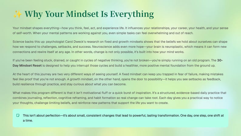 30 Day Mindset Reset Challenge Workbook, Self Improvement Planner ...