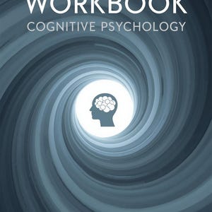 May include: A book cover design with the title "Overthinking Workbook" in white, bold letters. Below, the text "Cognitive Psychology" is in a smaller font. The background features a swirling, tunnel-like design in shades of blue.