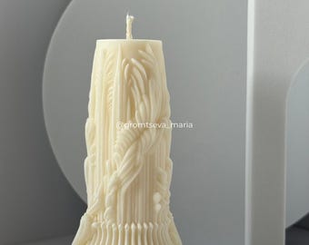 Baroque Carved Pillar Candle: Handcrafted Soy Wax Decor