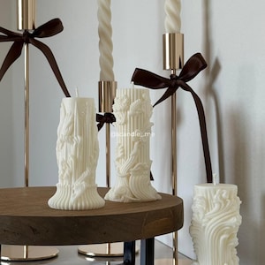 3 pack Baroque Carved Pillar Candle | Decorative Sculptural Candle | Handcrafted Soy Wax Candle | Aesthetic Home Decor