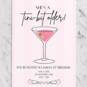 Tini-Bit älterer Geburtstagseinladung | 21. Geburtstagskarte | Digitale Einladung zum 21 Geburtstag | Pink Martini Karte Canva Vorlage