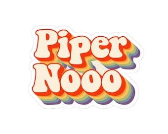 Pegatinas troqueladas de arcoíris retro - "Piper Noooo" para una decoración divertida