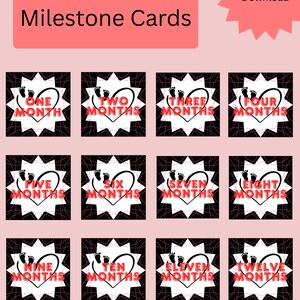 Cartes d'étape noires et rouges | cartes bébé | cartes mensuelles | imprimable | cartes de vœux | accessoires photo