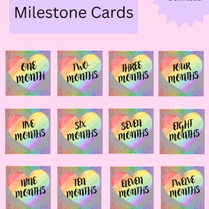 Biglietti per le tappe del mese con cuori arcobaleno / biglietti per neonati / biglietti per i mesi / biglietti stampabili / biglietti per neonati / accessori per foto