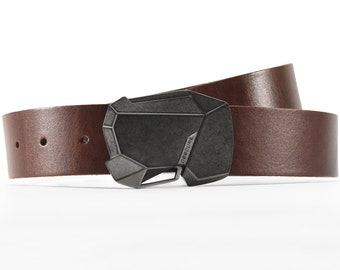 Ceinture en cuir marron pour homme avec boucle de ceinture cool, unique faite à la main