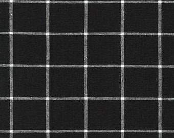 Black Windowpane Plaid Yarn Dyed Linen, Essex Yarn Dyed Classics Collection By Robert Kaufman