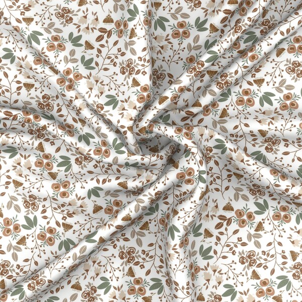 Tonal Sage Brown Camel and Cream Ditsy Floral Print Fabric, Earthy Fall by Kelsey ShawPrint on Demand Fabric