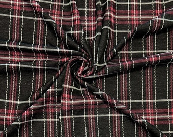 Black Burgundy and White Plaid Jacquard Double Knit Fabric