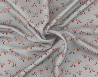 Grey and Rust Playful Fox Print Fabric, Into the Forest by Bri PowellPrint on Demand Fabric