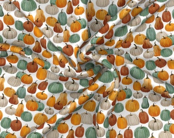 Orange Rust Sage Hunter and Cream Pumpkin Print Fabric, Bright Halloween by Brittney LaidlawPrint on Demand Fabric