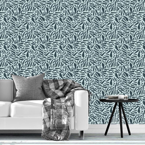 Tossed Palapalai in Dark Winter, Pulelehua Palapalai Steady Blues Collection, WallpaperPeel and Stick Wallpaper