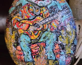 Hand Painted Cowboy with guitar rock w small stand