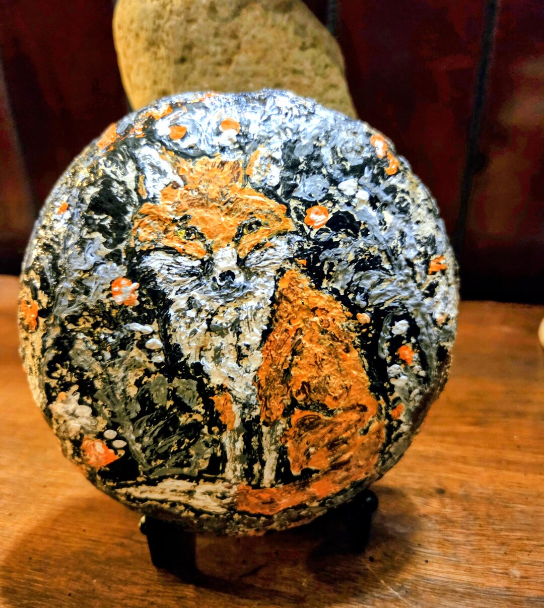 Hand Painted Rock Fox With Stand, Fox - Etsy