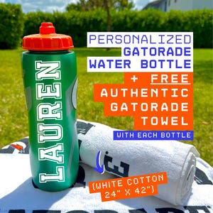 Custom Gatorade Water Bottle + FREE GatoradeTowel | Personalized Sports Gift for Kids, Teams, Coaches | Name Bottle, Soccer Hockey Football
