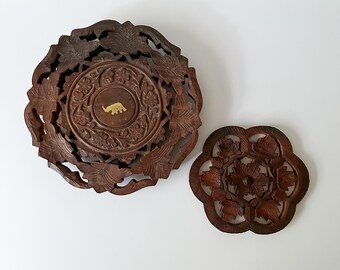 Boho Wooden Trivets | Handmade | Bohemian Kitchen Decor | Heat-Resistant Wood Trivet | Rustic Tabletop Accent