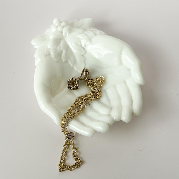 Vintage Westmoreland Milk Glass Hands Dish with Grapes | Vanity Jewelry Candy Tray