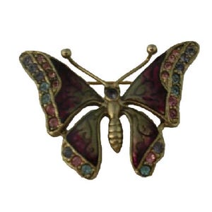 Le Jeweled Butterfly Rhinestone Enamel Silver Plated Small Insect Brooch Pin