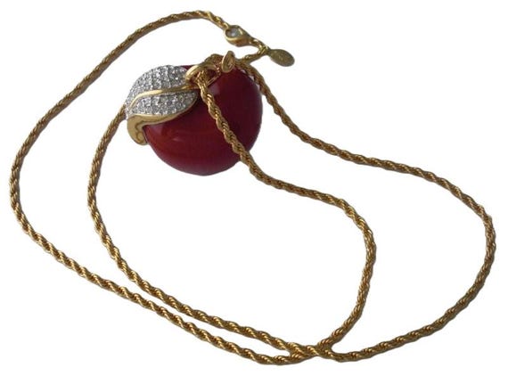 KJL Kenneth J Lane Red Apple Pendant Necklace Des… - image 3