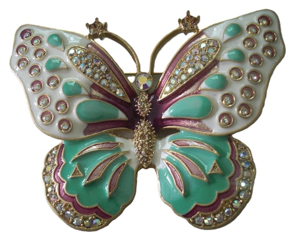 KJL Kenneth J Lane Large Butterfly White Mint Gre… - image 2