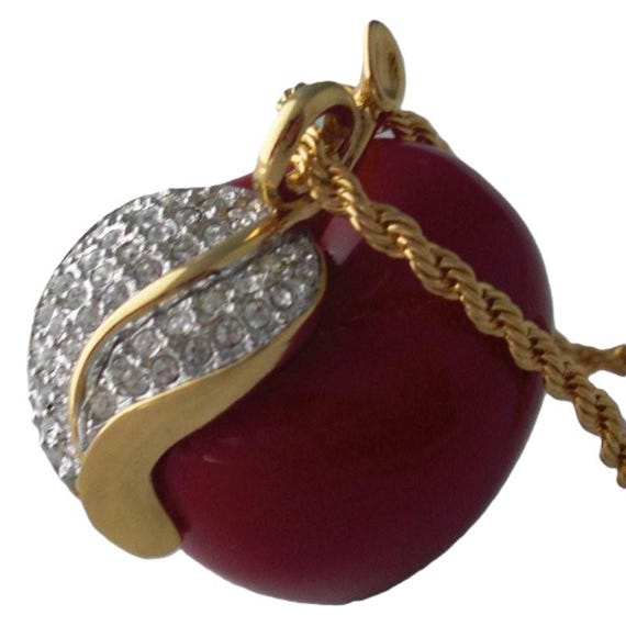 KJL Kenneth J Lane Red Apple Pendant Necklace Des… - image 2