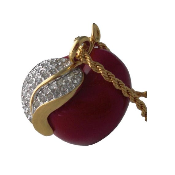 KJL Kenneth J Lane Red Apple Pendant Necklace Des… - image 1