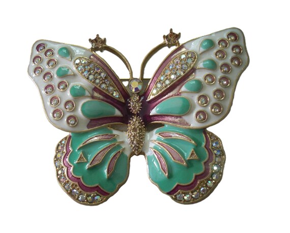 KJL Kenneth J Lane Large Butterfly White Mint Gre… - image 1
