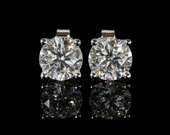 VVS1 2CT Moissanite Solitare Stud Earrings White Gold Plated, 8mm