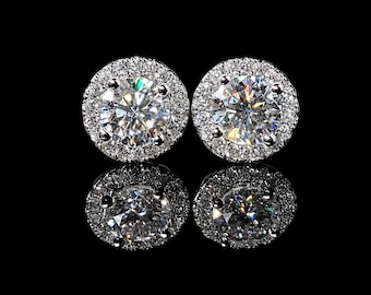 Moissanite Halo Stud Earrings – GRA Certified, Sterling Silver