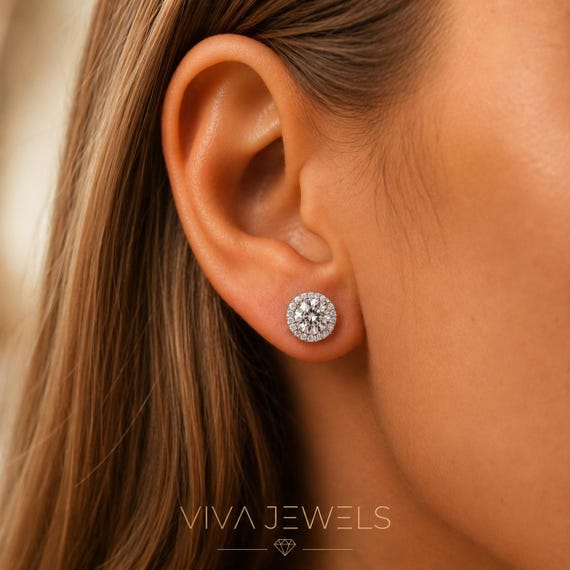 Moissanite Halo Stud Earrings, 925 Sterling Silver, GRA Certified
