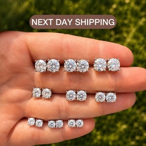 Moissanite Stud Earrings, 925 Sterling Silver, Diamond Look Solitaire Studs, Push Back, VVS1 Moissanite