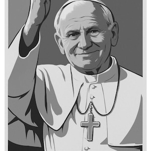 Poster "JP2 Non aver paura" - Papa Giovanni Paolo II, stampa in bianco e nero, arte murale cattolica, decorazione cristiana ispiratrice, download digitale
