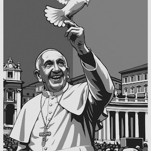 Pope Francis Black and White Poster | Inspirational Catholic Art Print | Obama Hope Style | Digital Download | Religious Wall Decor