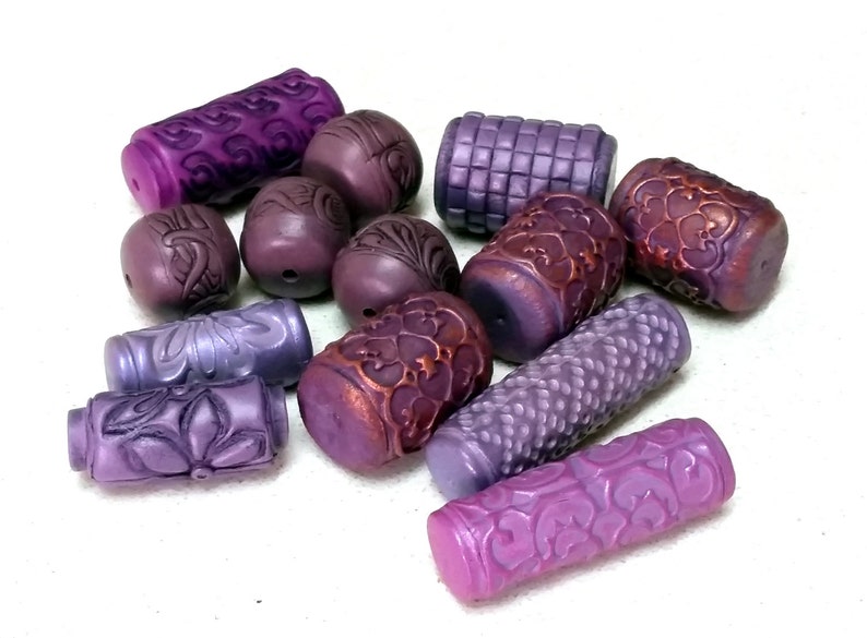 Polymer Clay Tutorial, Learn How To Make Textured And Hollow Tube Beads Using Nothing But Clay. Art Beads Making Tutorial. image 9