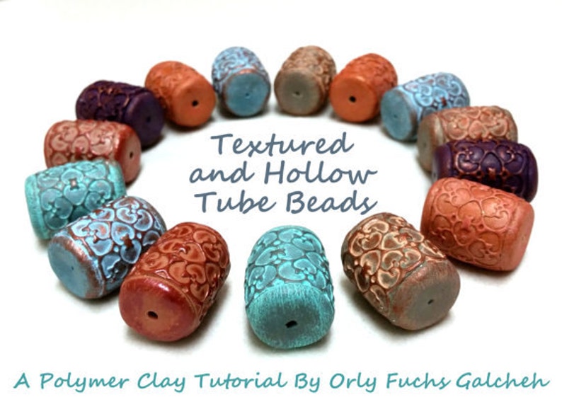 Polymer Clay Tutorial, Learn How To Make Textured And Hollow Tube Beads Using Nothing But Clay. Art Beads Making Tutorial. image 6