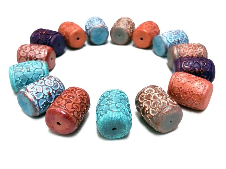 Polymer Clay Tutorial, Learn How To Make Textured And Hollow Tube Beads Using Nothing But Clay. Art Beads Making Tutorial. image 1