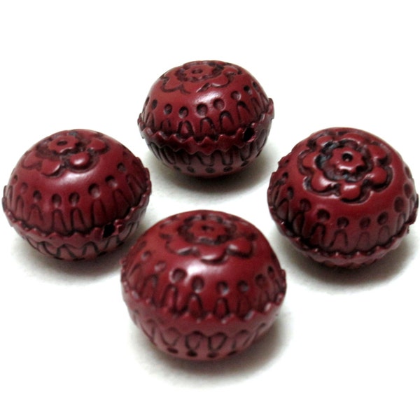 4 artisan beads handmade beads marsala beads, rustic style beads, ethnic style beads, textured beads hollow polymer clay beads by Hollowlogy