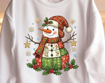 Patchwork Snowman PNG: Retro Christmas Sublimation Design (Digital Download)