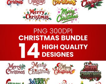 Merry Christmas PNG Bundle | Festive Text Designs (Digital Download)